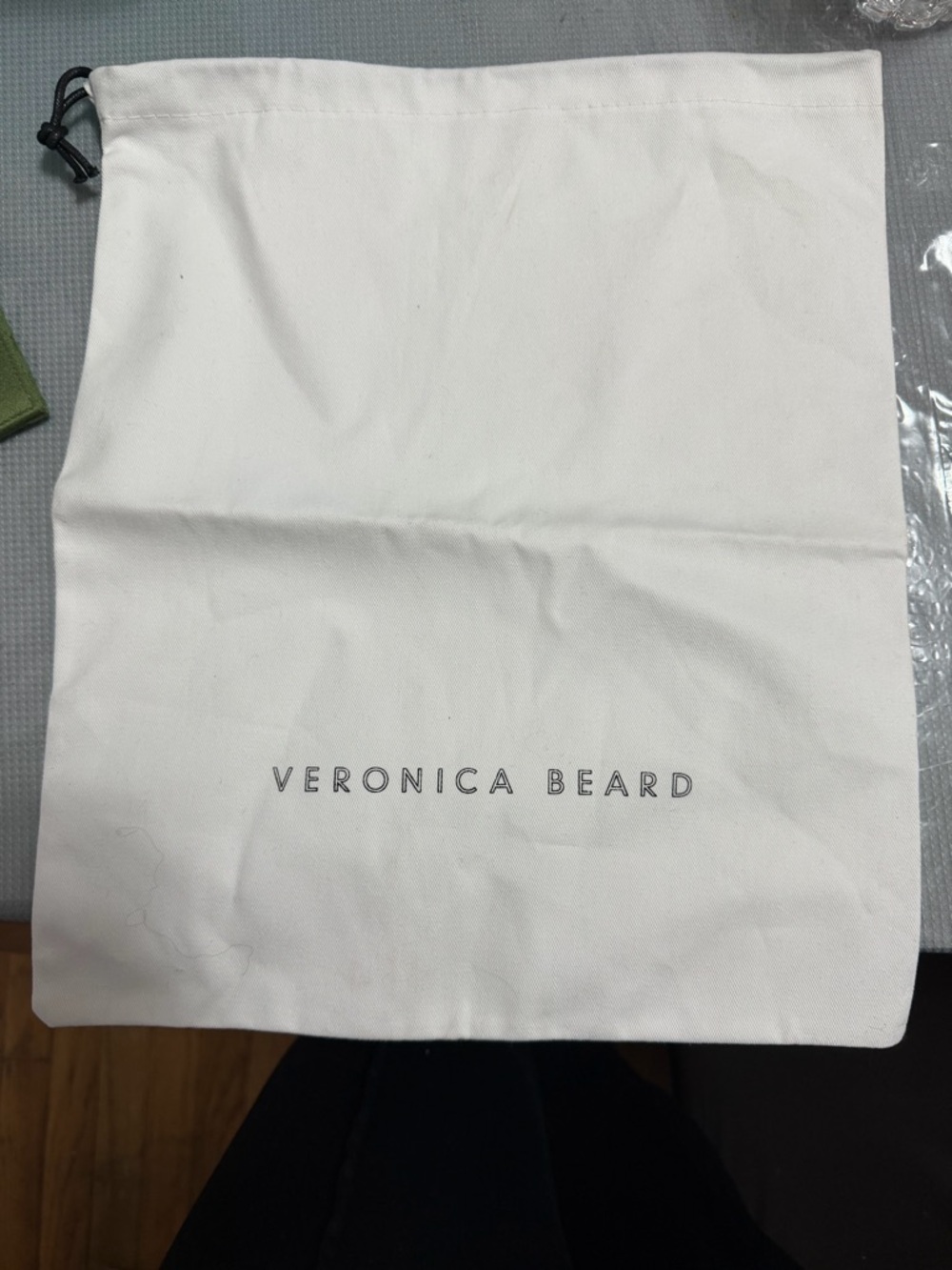 Veronica Beard White Drawstring Logo Pouch
